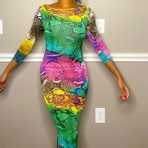 Sexy Bodycon Maxi Multi Color Snake Print Dress